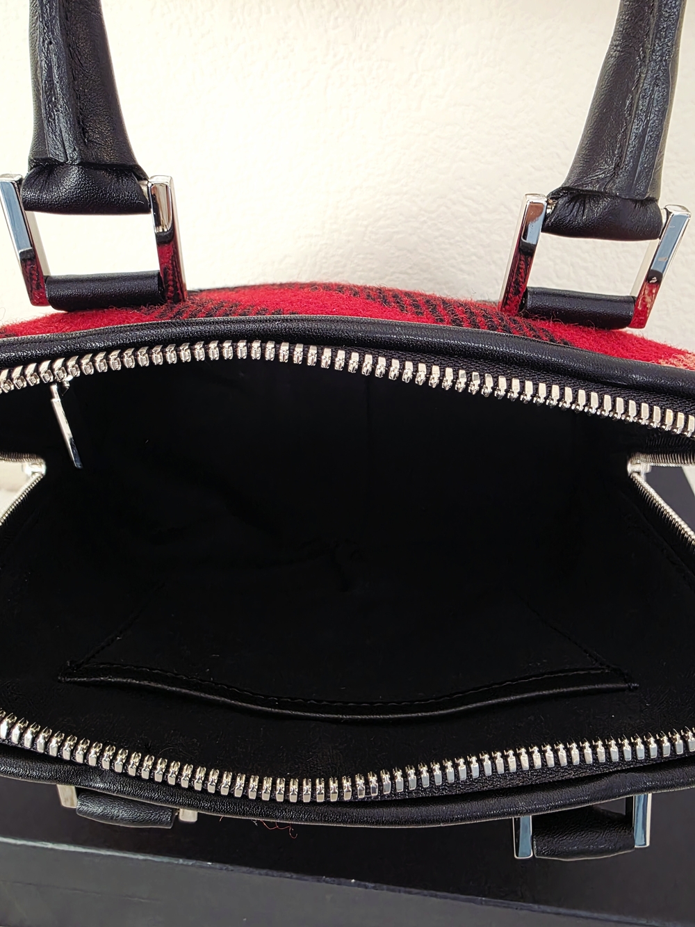 Burberry Red Black Tartan Wool & Genuine Leather Mini Handbag - Picture 10 of 16